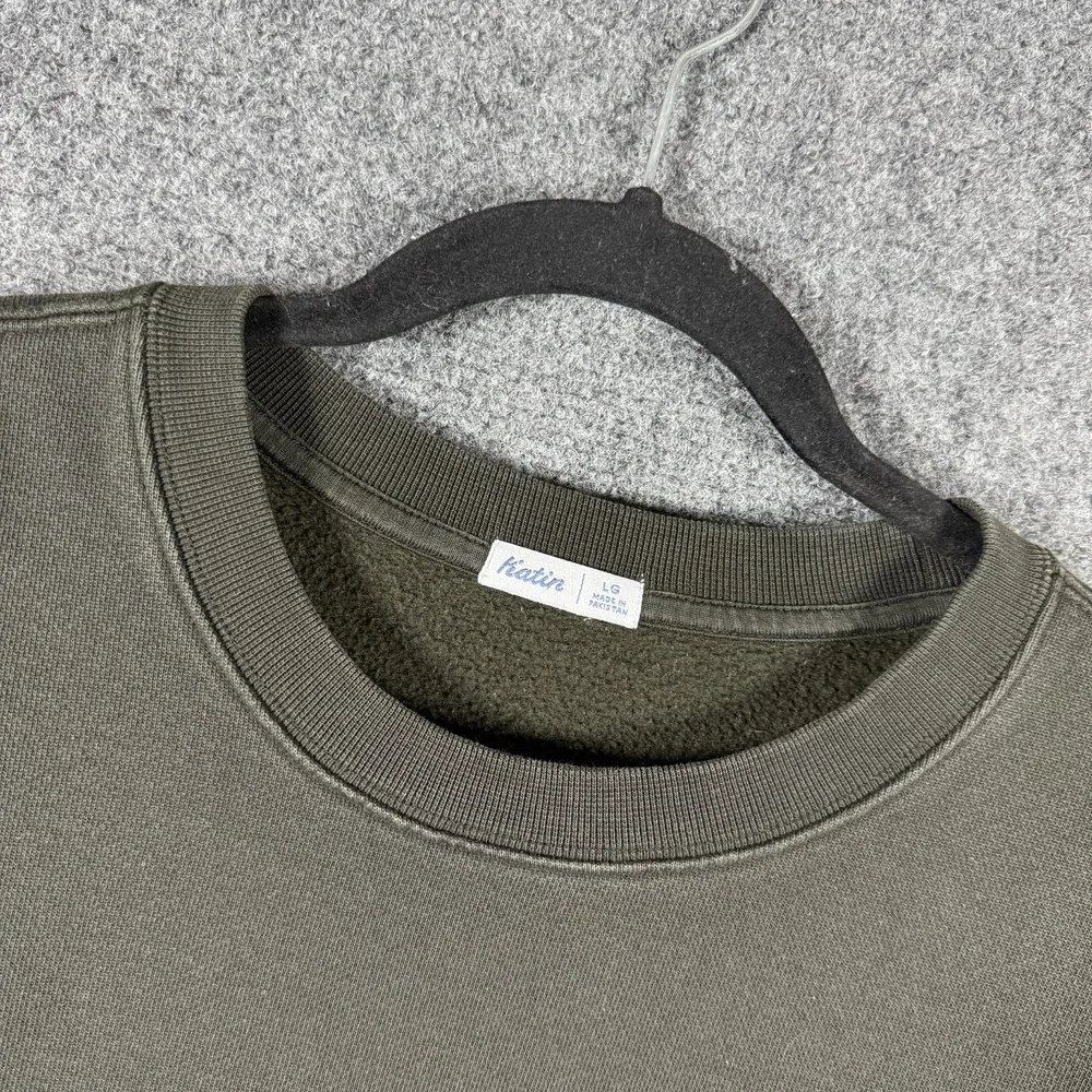 Katin Surf Bermuda Crew Fleece Black Wash Faded Sweatshirt Mens Size Large #3336